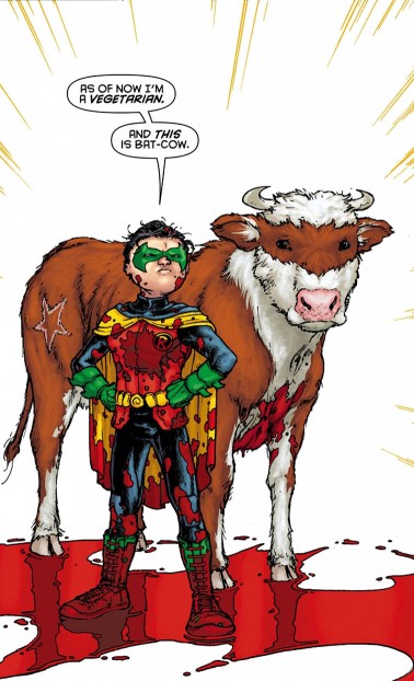 Damian e a já famosa cena da Bat-Vaca