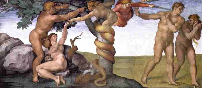 snow crash Adam and Eve Sistine ceiling by Michelangelo